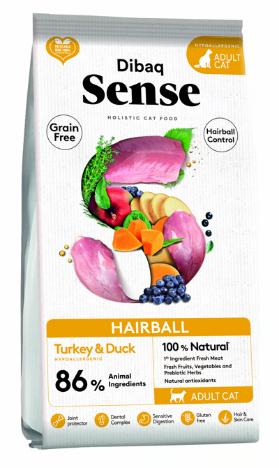 DIBAQ SENSE CAT GRAIN FREE HAIRBALL (PATO&PAVO) 1,5KG NEW