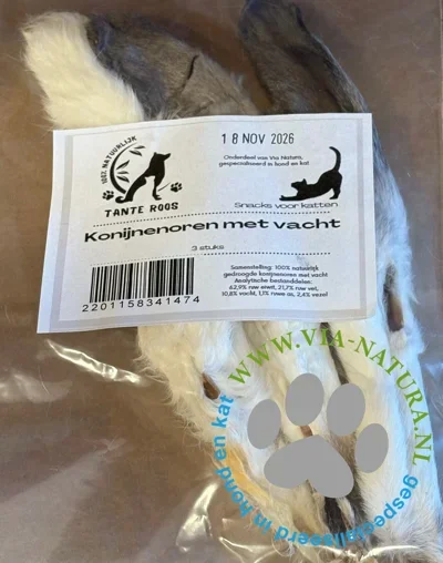 TANTE ROOS - KONIJNENOREN MET VACHT VOOR KATTEN - 3 STUKS