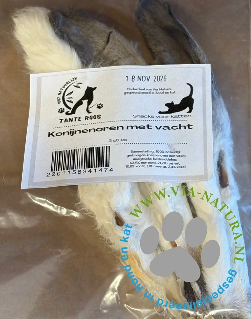 TANTE ROOS - KONIJNENOREN MET VACHT VOOR KATTEN - 3 STUKS