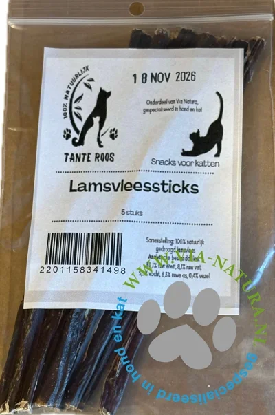 TANTE ROOS - LAMSVLEESSTICKS VOOR KATTEN - 5 STUKS